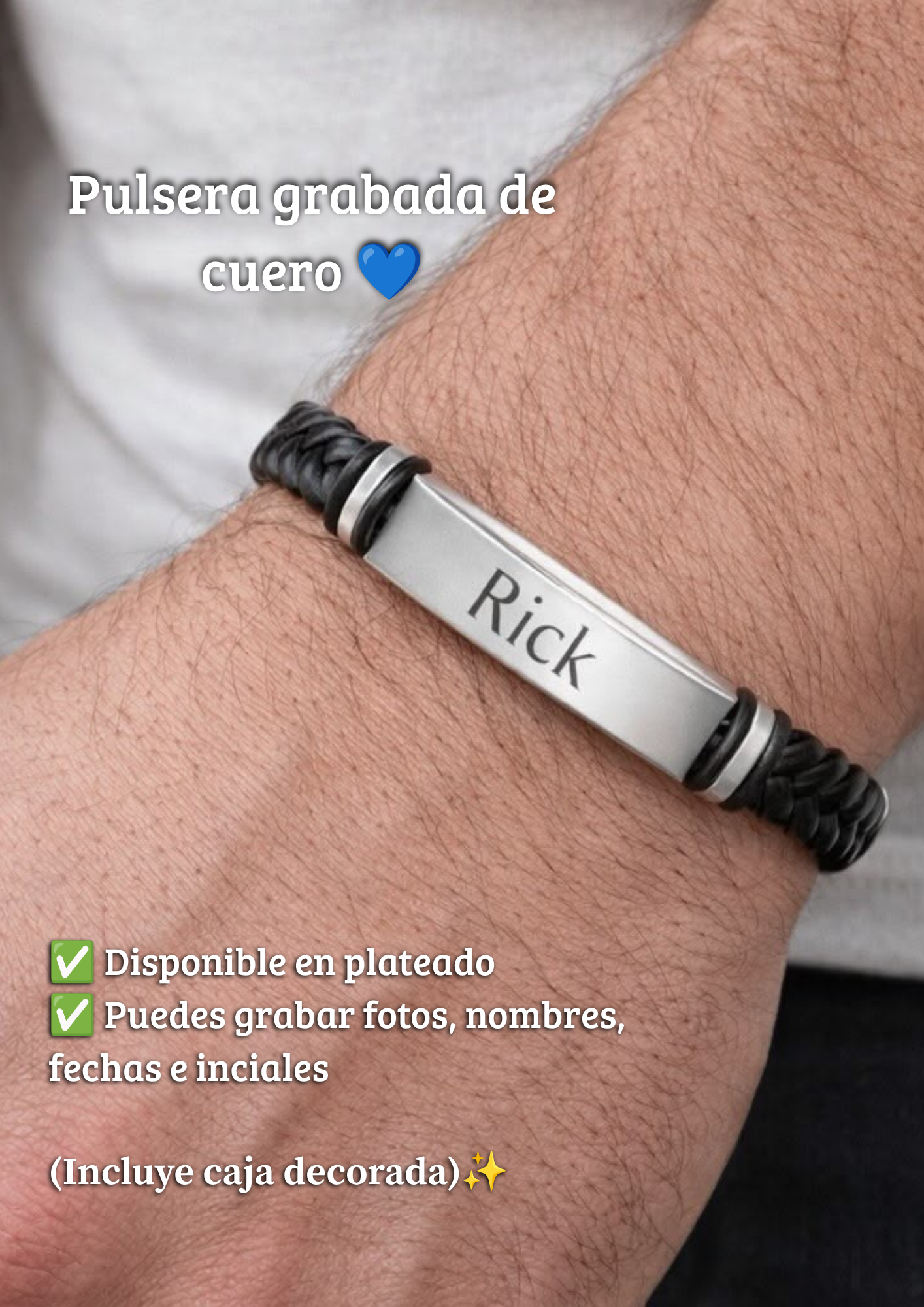 Pulsera grabada de cuero💙