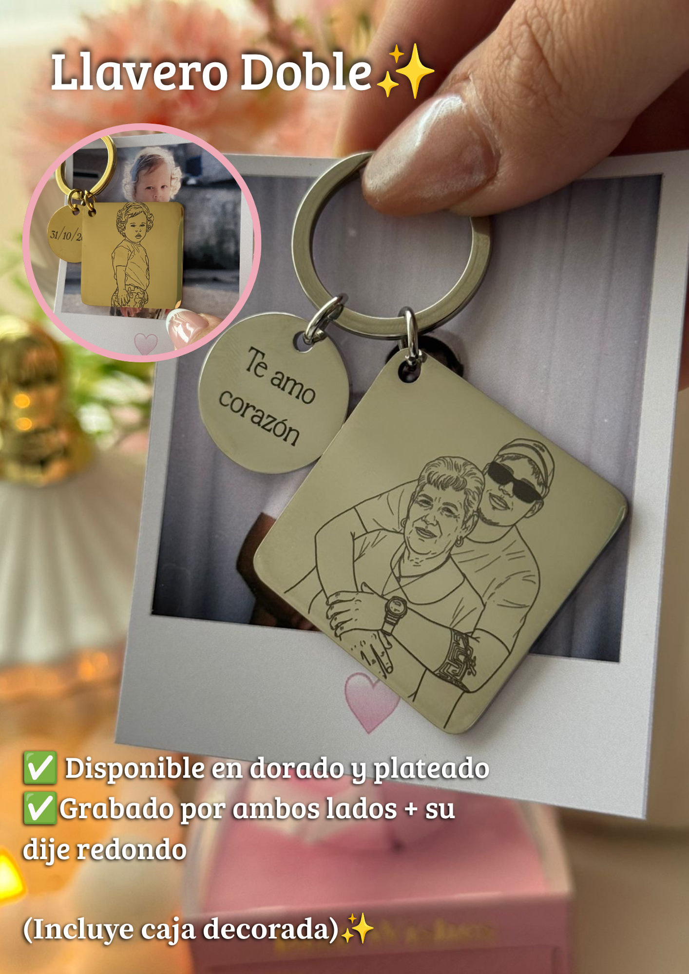 Llavero Cuadrado doble dije